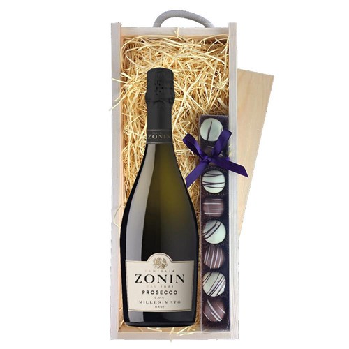 Zonin Prosecco Brut Millesimato DOC & Truffles, Wooden Box